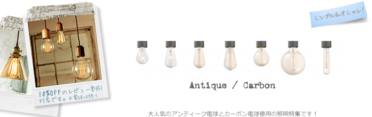 アンティーク球、カーボン電球使用の照明特集!レビュー割引10%OFF対象商品です。