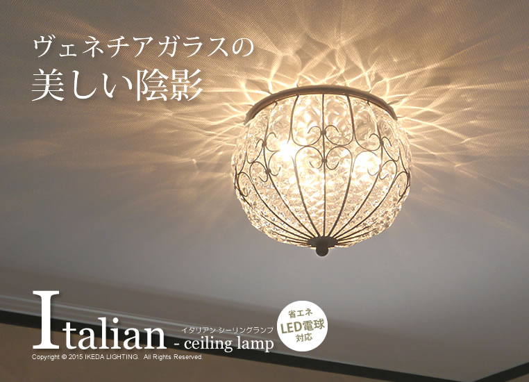 イタリア製シーリング〔白熱球・電球形蛍光灯・LED照明〕の照明イメージ
